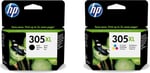 HP 6ZA94AE 305XL Yüksek Verimli Orijinal Mürekkep Kartuşları, Siyah/Üç Renkli, Çoklu Paket