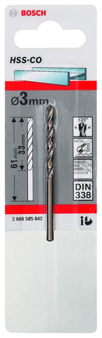 HSS-Co Metal Matkap Ucu 3 * 61 mm 1'li Paket - Bedenler: 1,5 mm, 2 mm, 3 mm, 4,5 mm, Ø 6,5 mm, 7 mm, 8,5 mm, 9 mm...