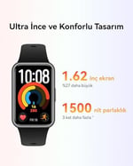 HUAWEI Band 11 Akıllı Saat, 1.62″ AMOLED Ekran, 1500 nit, Spor ve Aktivite Takibi, Kalp Atış Hızı ve SpO2 Ölçümü, 14 Güne Varan Pil Ömrü, Duygusal Zindelik Özellikleri, 5 ATM Suya Dayanıklılık, Siyah