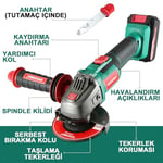 HYCHIKA akülü açılı taşlama makinesi 18 V, disk çapı 115 mm, rölanti devri: 8500 dev/dak, kesme diski akülü açılı taşlama makinesi, kesme ve taşlama için, kilitleme şalteri