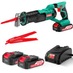 HYCHIKA BETTER TOOLS FOR BETTER LIFE Akülü Saber Testere, 18V Pil Pistonlu Testere, Akülü Elektrikli Testere, Ayarlanabilir Hızlar 0-2800RPM, 4 × Testere Bıçakları, 2Ah ile, 2 × Piller, Ahşap ve Metal