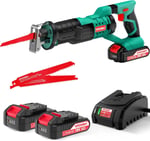 HYCHIKA BETTER TOOLS FOR BETTER LIFE Akülü Saber Testere, 18V Pil Pistonlu Testere, Akülü Elektrikli Testere, Ayarlanabilir Hızlar 0-2800RPM, 4 × Testere Bıçakları, 2Ah ile, 2 × Piller, Ahşap ve Metal
