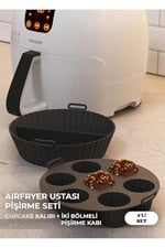 Hyd 2'Li Set Silikon Airfryer Iki Bölmeli Pişirme Kabı Ve Cupcake Kabı Aksesuar
