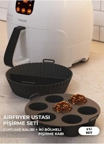 Hyd 2'Li Set Silikon Airfryer Iki Bölmeli Pişirme Kabı Ve Cupcake Kabı Aksesuar