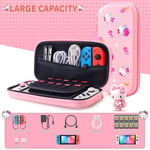 HYPERCASE Pink Travel Carrying Case for Nintendo Switch or OLED, Cute Portable Switch Carry Bag of Hello Kitty with 10 Card Slots & 2 Thump Caps, for NS/OLED Console, Joycon Grip, Accessories Storage