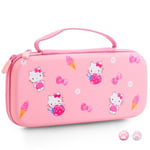 HYPERCASE Pink Travel Carrying Case for Nintendo Switch or OLED, Cute Portable Switch Carry Bag of Hello Kitty with 10 Card Slots & 2 Thump Caps, for NS/OLED Console, Joycon Grip, Accessories Storage