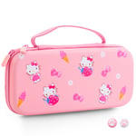 HYPERCASE Pink Travel Carrying Case for Nintendo Switch or OLED, Cute Portable Switch Carry Bag of Hello Kitty with 10 Card Slots & 2 Thump Caps, for NS/OLED Console, Joycon Grip, Accessories Storage
