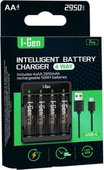 I-Gen G429 4'lü Pil Şarj Aleti + 4 Adet AA Pro 2950 mAh Şarjlı Kalem Pilli Set