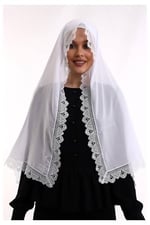 İğne Oyalı Dantelli Eşarp Demor Mevlüt Örtüsü Beyaz