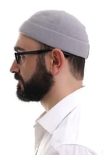 İhvan Online Açık Gri Katlamalı Sade Desen Kışlık Orlon Takke Şapka