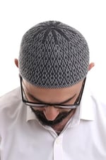 İhvan Online Açık Gri Kışlık Orlon Namaz Takkesi Baklava Desenli Takke