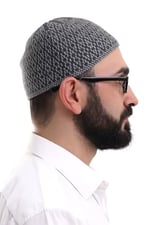 İhvan Online Açık Gri Kışlık Orlon Namaz Takkesi Baklava Desenli Takke