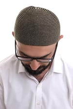 İhvan Online Açık Kahve Kışlık Nokta Desenli Orlon Namaz Takkesi