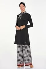 İhvan Online Adasea 4514-24 Siyah Delmar Desenli Tesettür Mayo