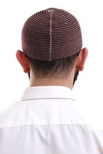 İhvan Online Bordo Kışlık Nokta Desenli Orlon Namaz Takkesi
