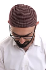 İhvan Online Bordo Kışlık Nokta Desenli Orlon Namaz Takkesi