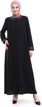 İhvan online Derin Store Yaka ve Kol Taşlı Tesettür Ferace 23300-23 Siyah Siyah 44