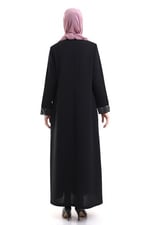 İhvan online Derin Store Yaka ve Kol Taşlı Tesettür Ferace 23300-23 Siyah Siyah 60