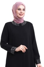 İhvan online Derin Store Yaka ve Kol Taşlı Tesettür Ferace 23300-23 Siyah Siyah 44