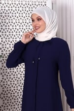 İhvan online Düz İndigo Boynundan Bağcıklı Ferace 9229-22 İndigo 42