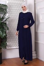 İhvan online Düz İndigo Boynundan Bağcıklı Ferace 9229-22 İndigo 40
