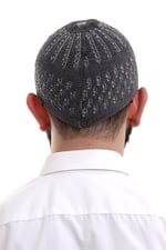 İhvan Online Füme Gri Hasır Desen Kışlık Kadife Namaz Takkesi