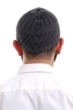 İhvan Online Füme Hasır Desen Kışlık Kadife Namaz Takkesi