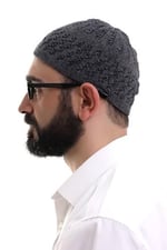 İhvan Online Füme Hasır Desen Kışlık Kadife Namaz Takkesi