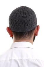 İhvan Online Füme Kahve Hasır Desen Kışlık Kadife Namaz Takkesi