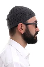 İhvan Online Füme Kahve Hasır Desen Kışlık Kadife Namaz Takkesi