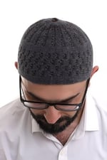 İhvan Online Füme Kahve Hasır Desen Kışlık Kadife Namaz Takkesi