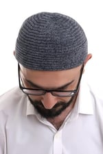 İhvan Online Füme Katlamalı Sade Desen Kışlık Kadife Takke Şapka