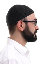 İhvan Online Füme Kışlık Nokta Desenli Orlon Namaz Takkesi