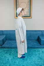 İhvan Online Gri Buhara Yaka Namaz Elbisesi Erkek Çocuk Cübbe