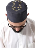 İhvan Online Gri Kapitone Nalı Şerif Nakışlı Kalıp Namaz Takkesi Gri 61