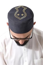 İhvan Online Gri Kapitone Nalı Şerif Nakışlı Kalıp Namaz Takkesi Gri 61