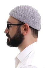 İhvan Online Gri Katlamalı Sade Desen Kışlık Kadife Takke Şapka