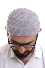 İhvan Online Gri Katlamalı Sade Desen Kışlık Kadife Takke Şapka