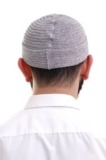 İhvan Online Gri Katlamalı Sade Desen Kışlık Kadife Takke Şapka