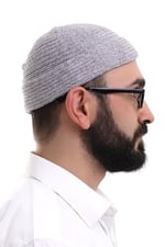 İhvan Online Gri Katlamalı Sade Desen Kışlık Kadife Takke Şapka