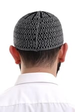 İhvan Online Gri Orlon Kışlık Namaz Takkesi Baklava Desenli Takke