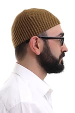 İhvan Online Hardal Kışlık Nokta Desenli Orlon Namaz Takkesi