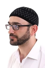 İhvan Online Kışlık Kadife Takke Hasır Desen - Siyah-Beyaz