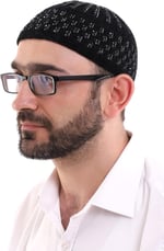 İhvan Online Kışlık Kadife Takke Hasır Desen - Siyah-Beyaz