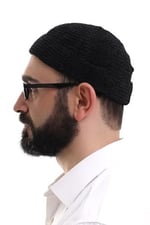 İhvan Online Kışlık Orlon Takke Katlamalı Noktalı Desen - Siyah