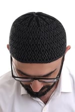 İhvan Online Koyu Gri Orlon Kışlık Namaz Takkesi Baklava Desenli Takke