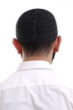 İhvan Online Koyu Gri Orlon Kışlık Namaz Takkesi Baklava Desenli Takke
