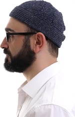 İhvan Online Lacivert Füme Katlamalı Çift Renk Kışlık Kadife Takke