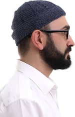 İhvan Online Lacivert Füme Katlamalı Çift Renk Kışlık Kadife Takke