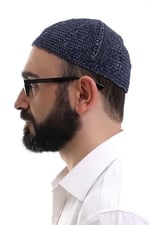 İhvan Online Lacivert Füme Kışlık Çift Renk Kadife Namaz Takkesi